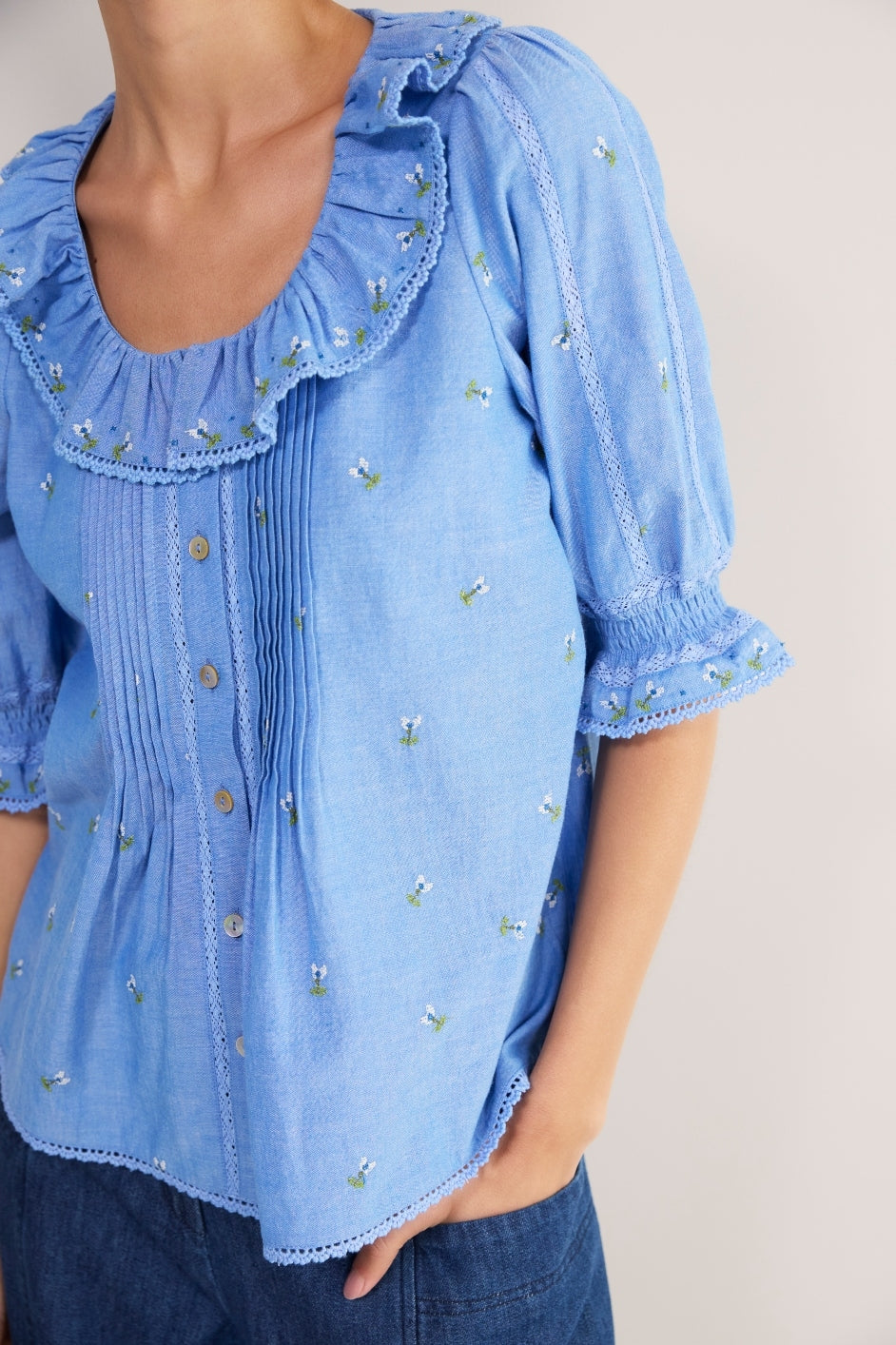 Scarlet Blouse - Chambray Embroidered