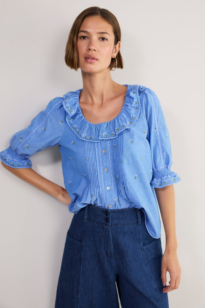 Scarlet Blouse - Chambray Embroidered