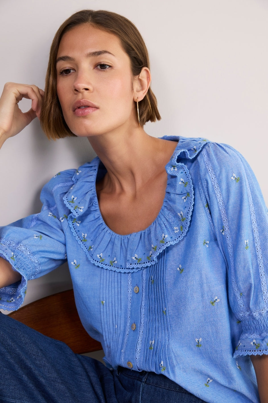 Scarlet Blouse - Chambray Embroidered