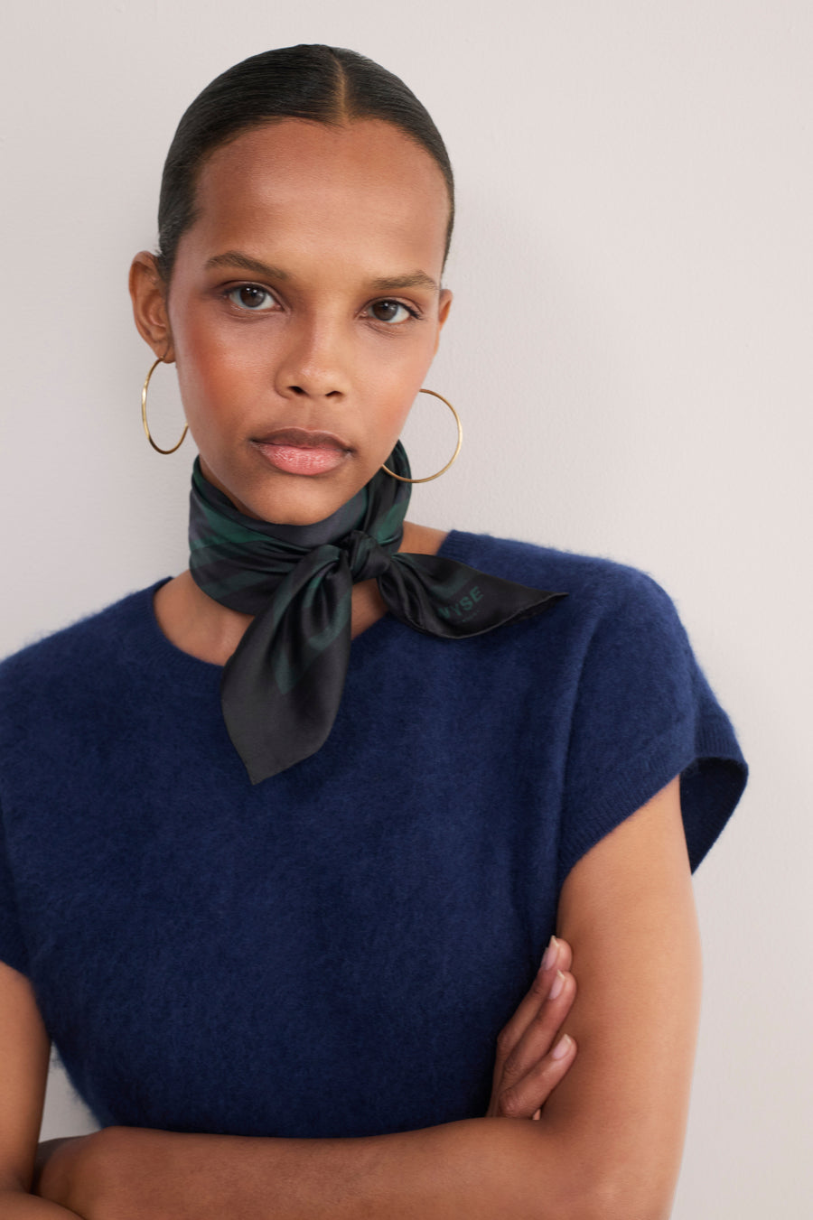 Serena Silk Scarf - Midnight/Forest Check