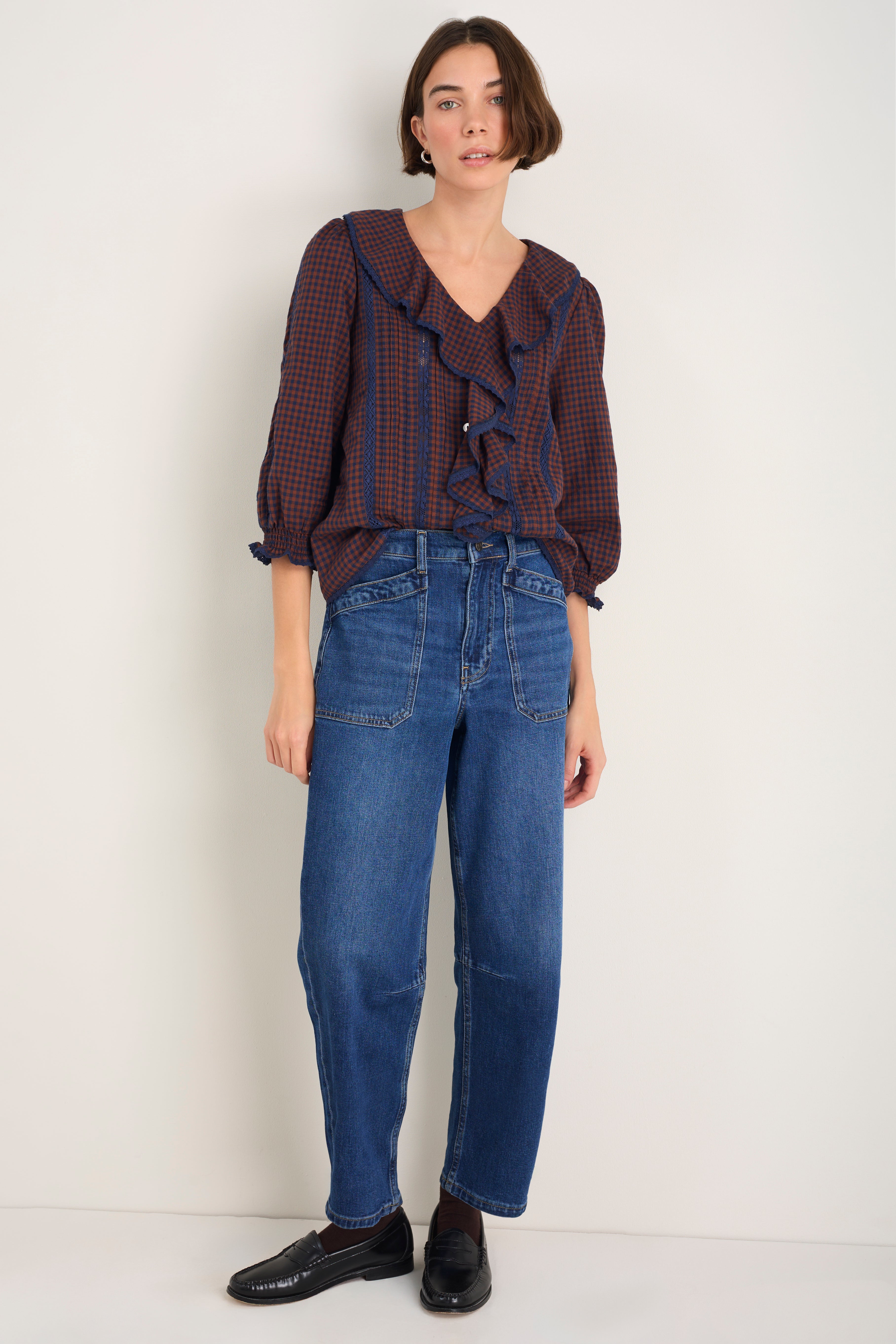 Sierra Blouse - Midnight/Cocoa Check