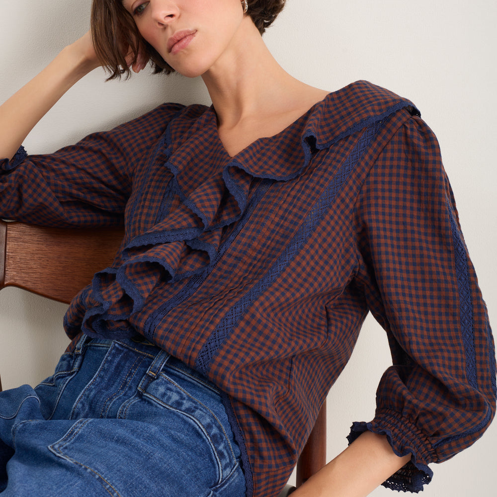 Sierra Blouse - Midnight/Cocoa Check