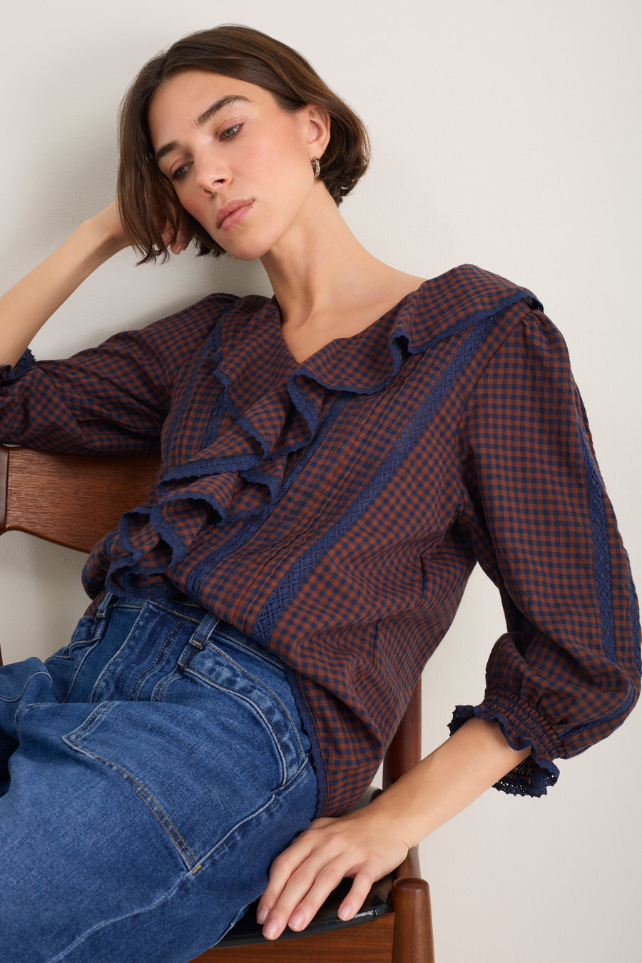 Sierra Blouse - Midnight/Cocoa Check