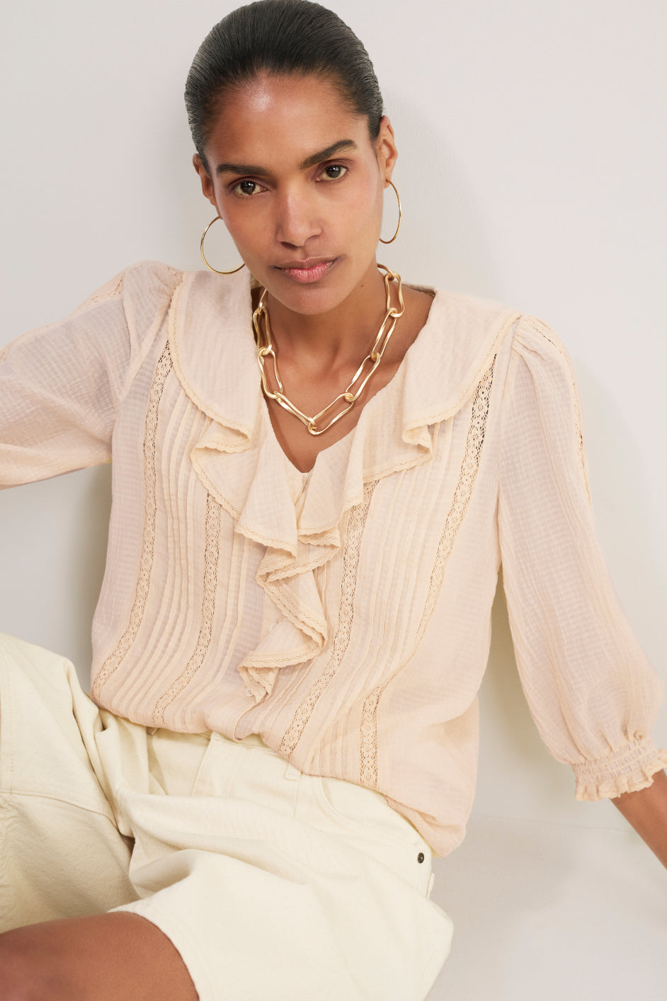 Sierra Silk Blend Blouse - Oyster