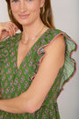 Simone Dress - Green Woodblock Print