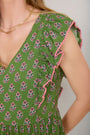 Simone Dress - Green Woodblock Print