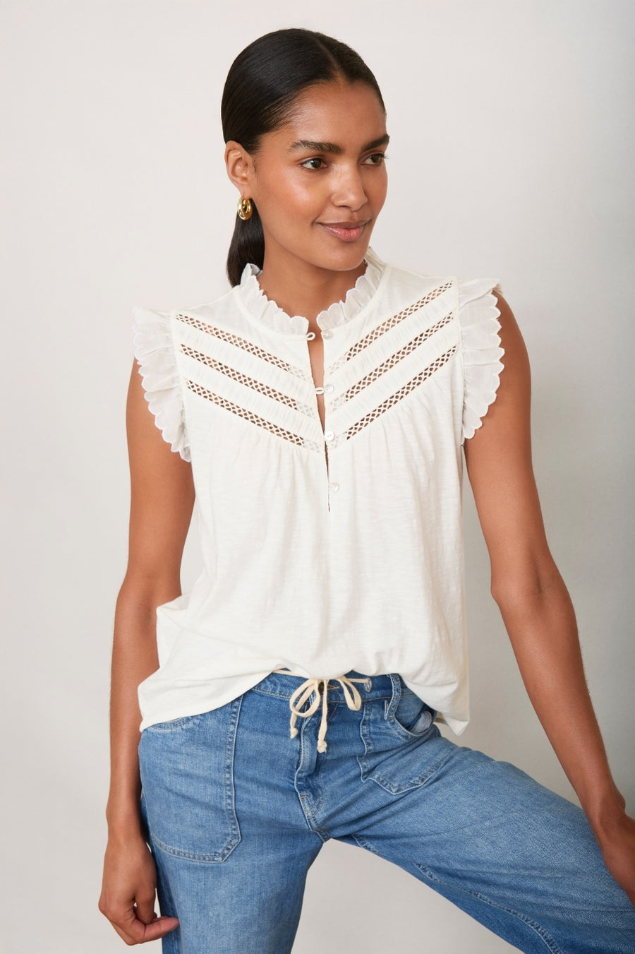 Skye Woven Mix Top - Ivory