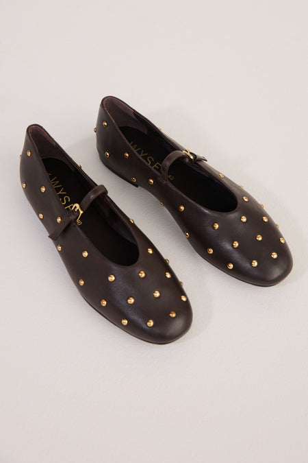 Stella Leather Studded Ballet Flat - Chocolate