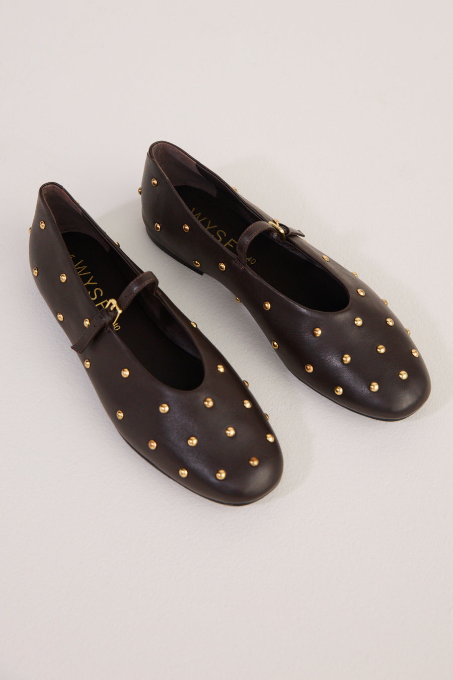 Stella Leather Studded Ballet Flat - Chocolate