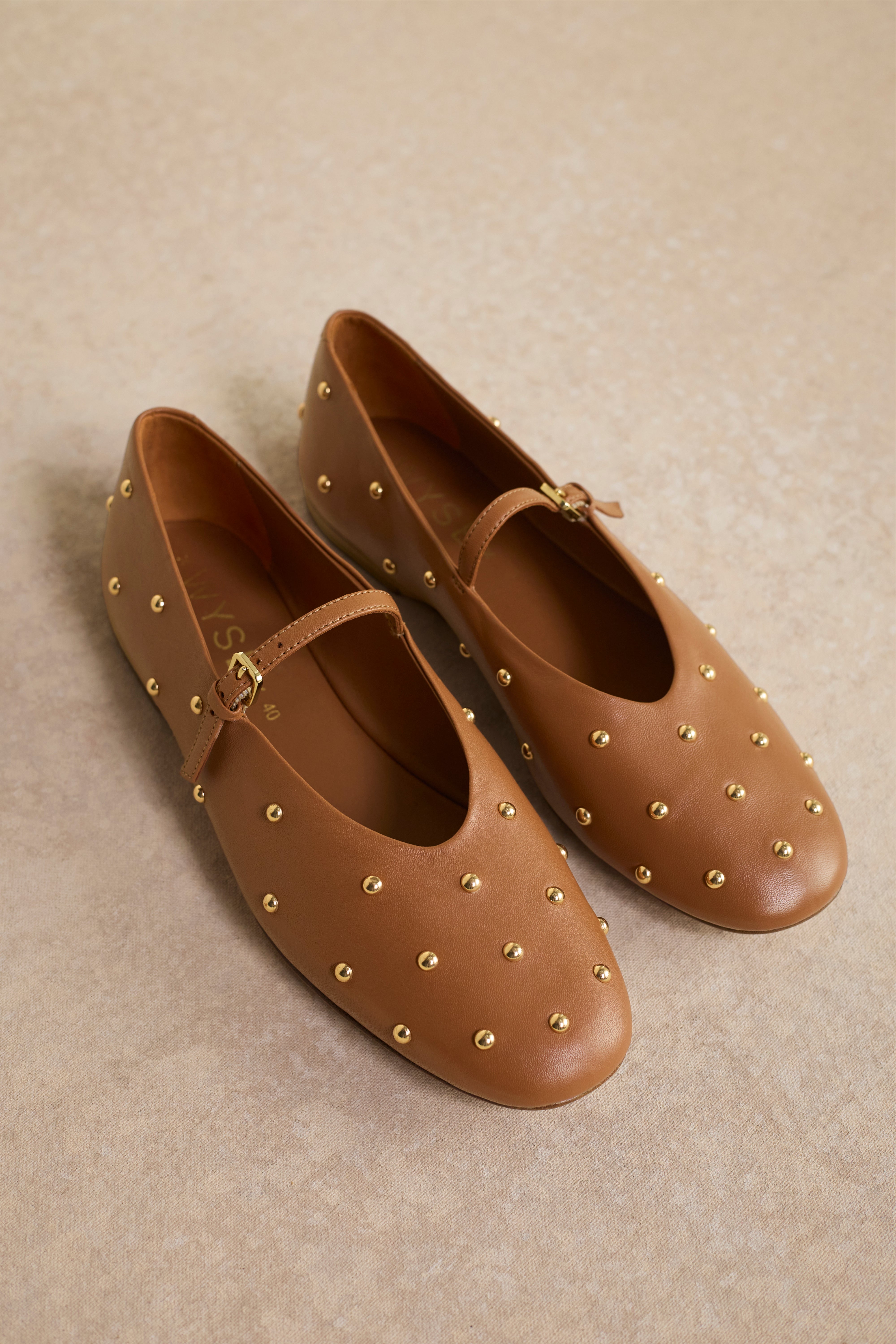 Stella Leather Studded Ballet Flat - Tan