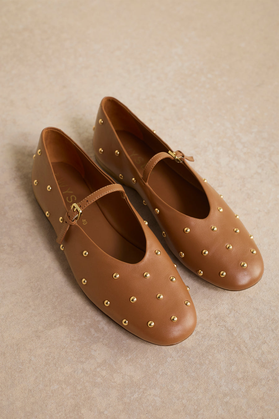 Stella Leather Studded Ballet Flat - Tan