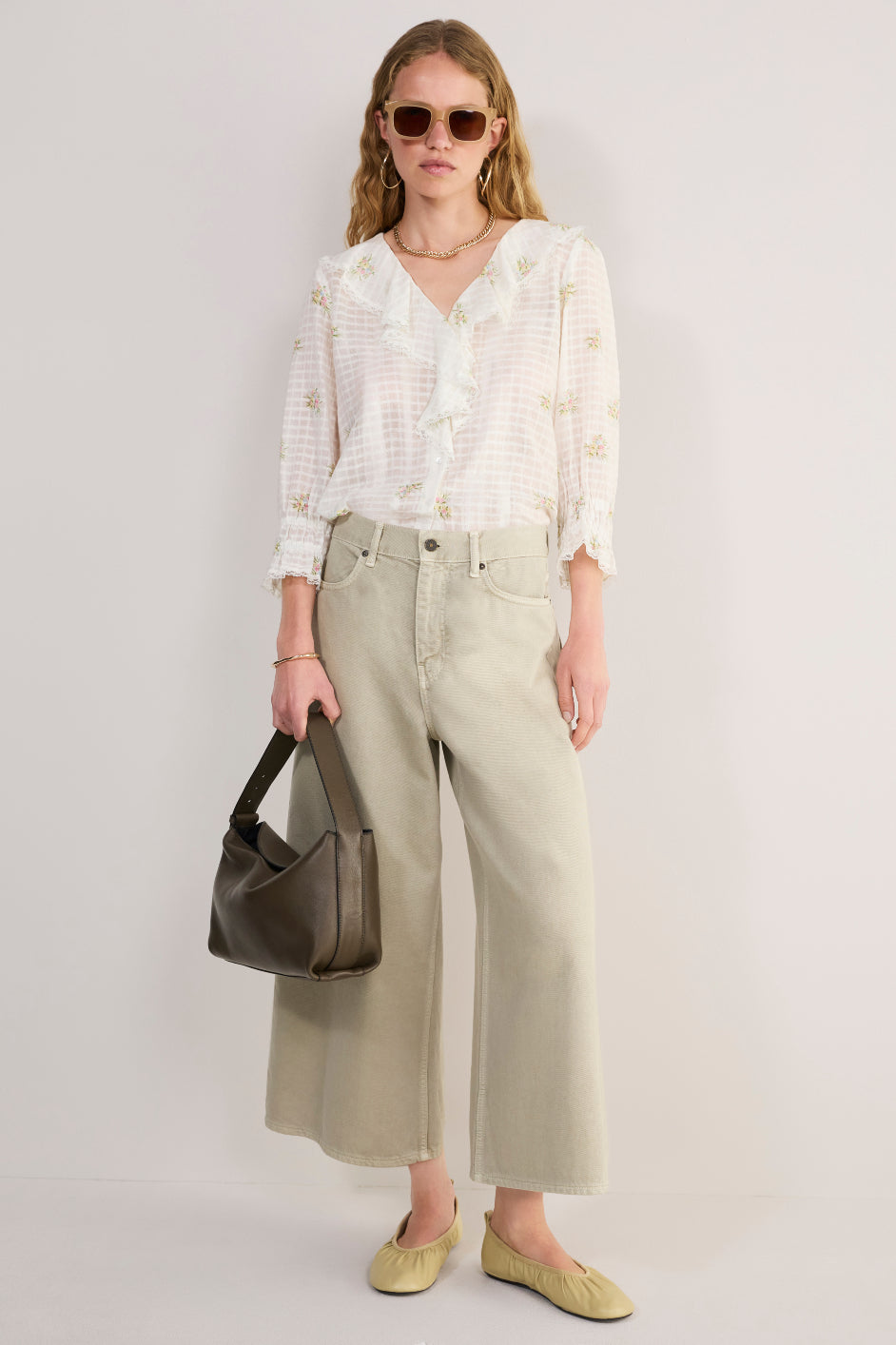 Stella Ruffle Blouse - Ivory Floral Cluster