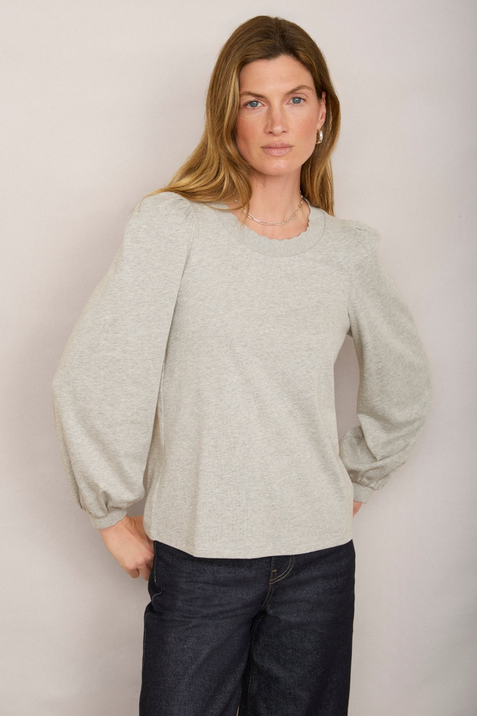 Stephanie Crew Neck Top - Grey Marl