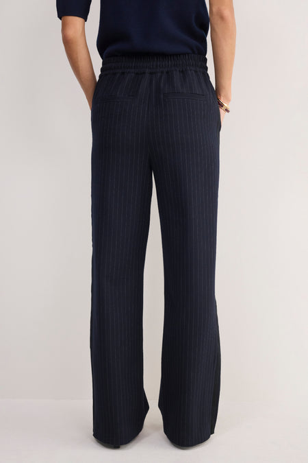 Suzy Side Stripe Trouser - Midnight Pinstripe