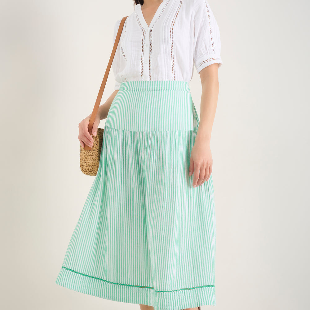 Tia Skirt - Jade Green/White Stripe