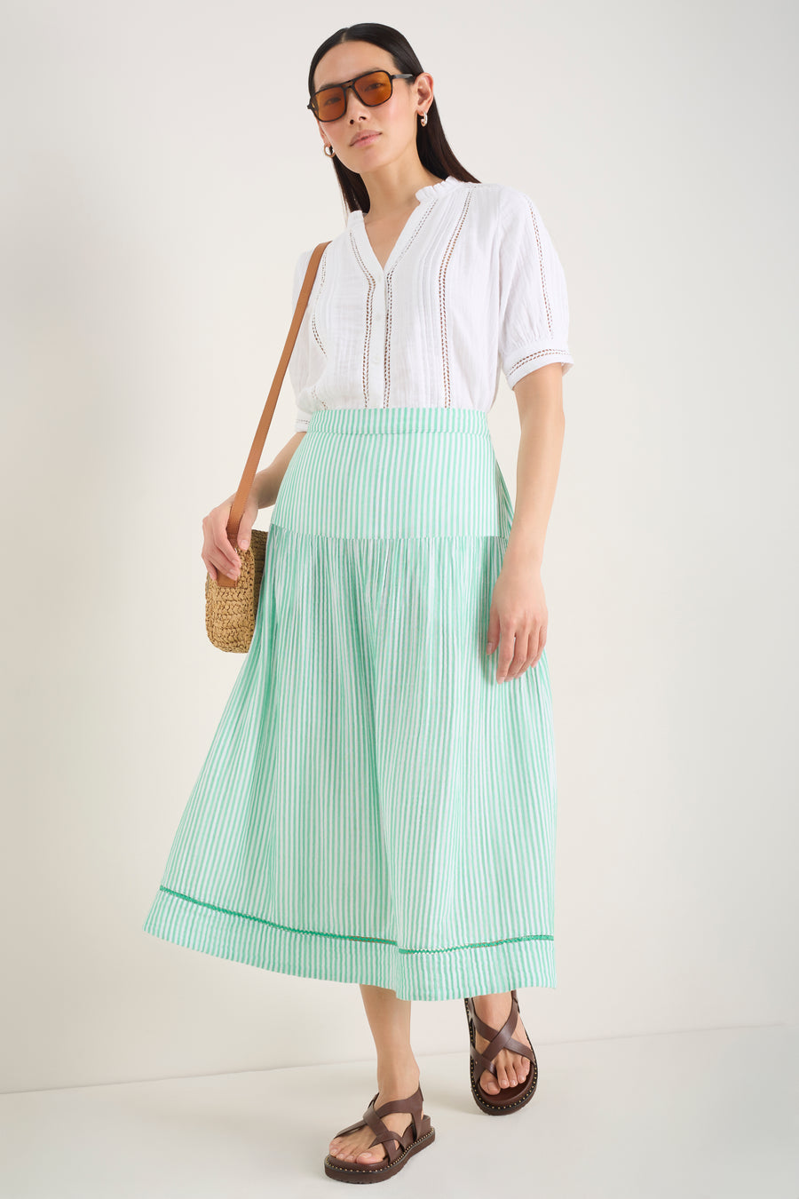 Tia Skirt - Jade Green/White Stripe