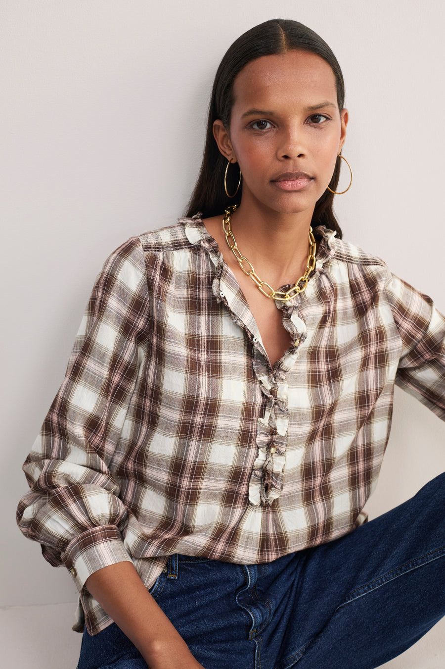 Tilly Blouse - Brown/Pink Check