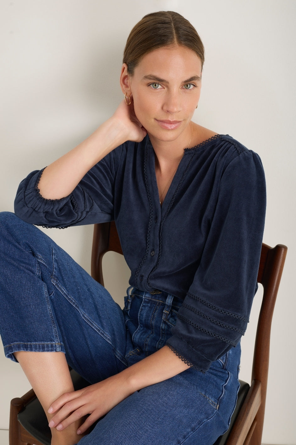 Velma Velour Blouse - Midnight