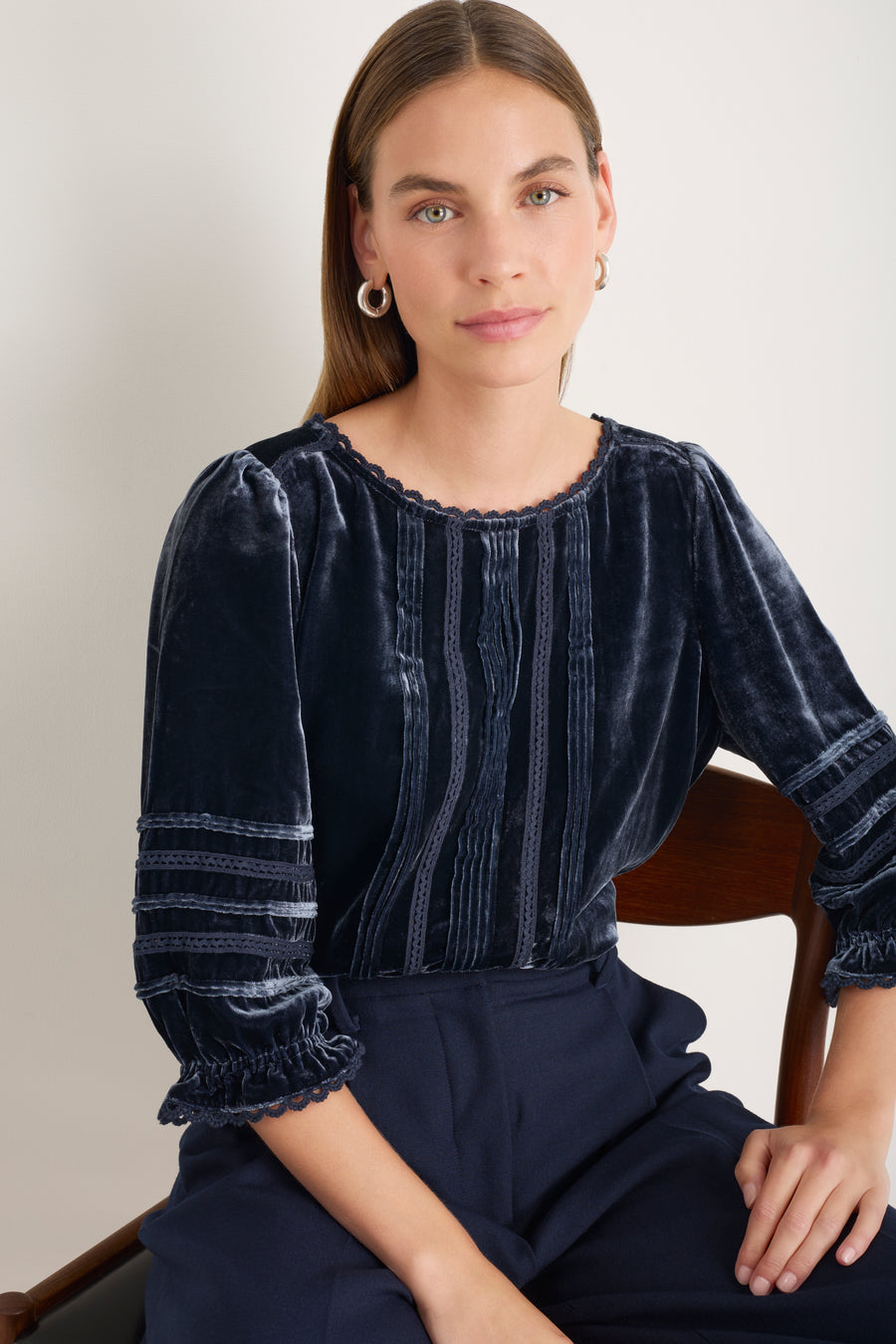 Violet Silk Velvet Blouse - French Blue