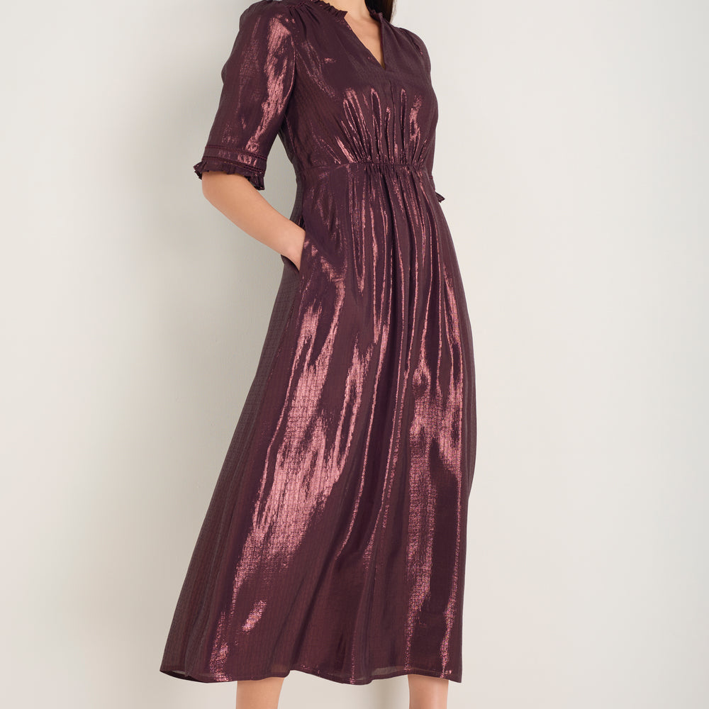 Vivien Silk Blend Dress - Deep Fig Lame