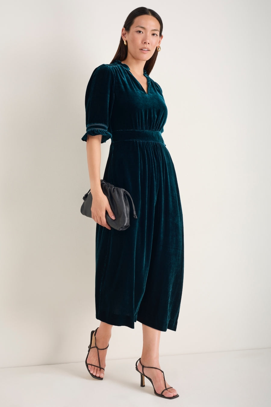 Vivien Silk Velvet Dress - Teal
