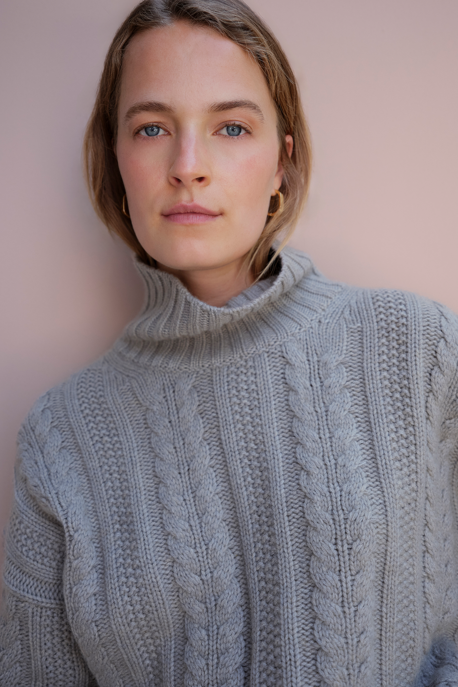 Liana Chunky Funnel Neck Jumper - Taupe Cable