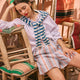 Angeline Short - Tan/Blue Stripe