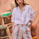 Angeline Short - Tan/Blue Stripe