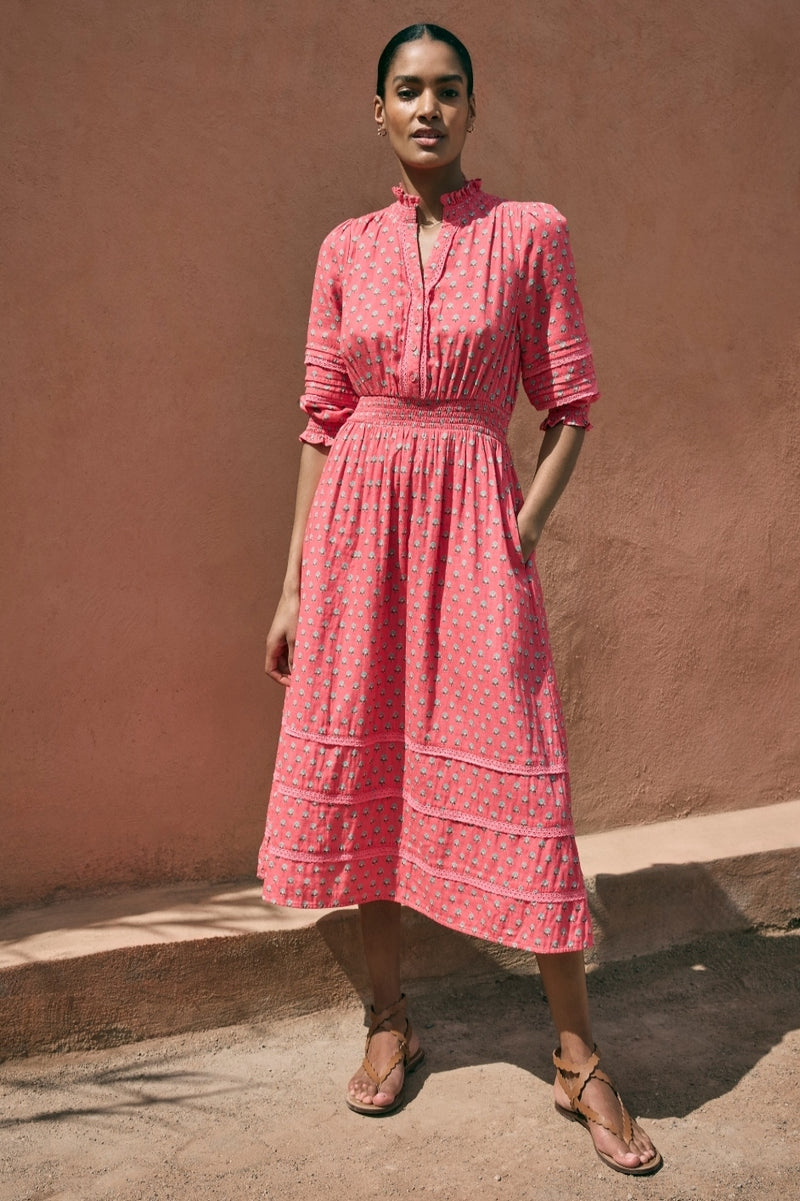 Alina Dress - Hibiscus Pink Woodblock