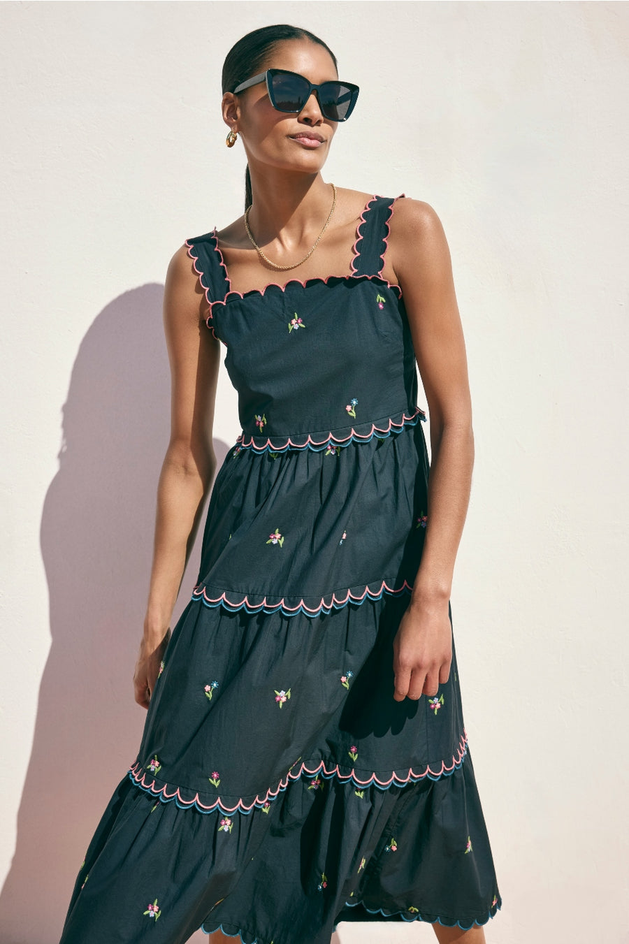 Lydia Sundress - Black Floral Embroidery