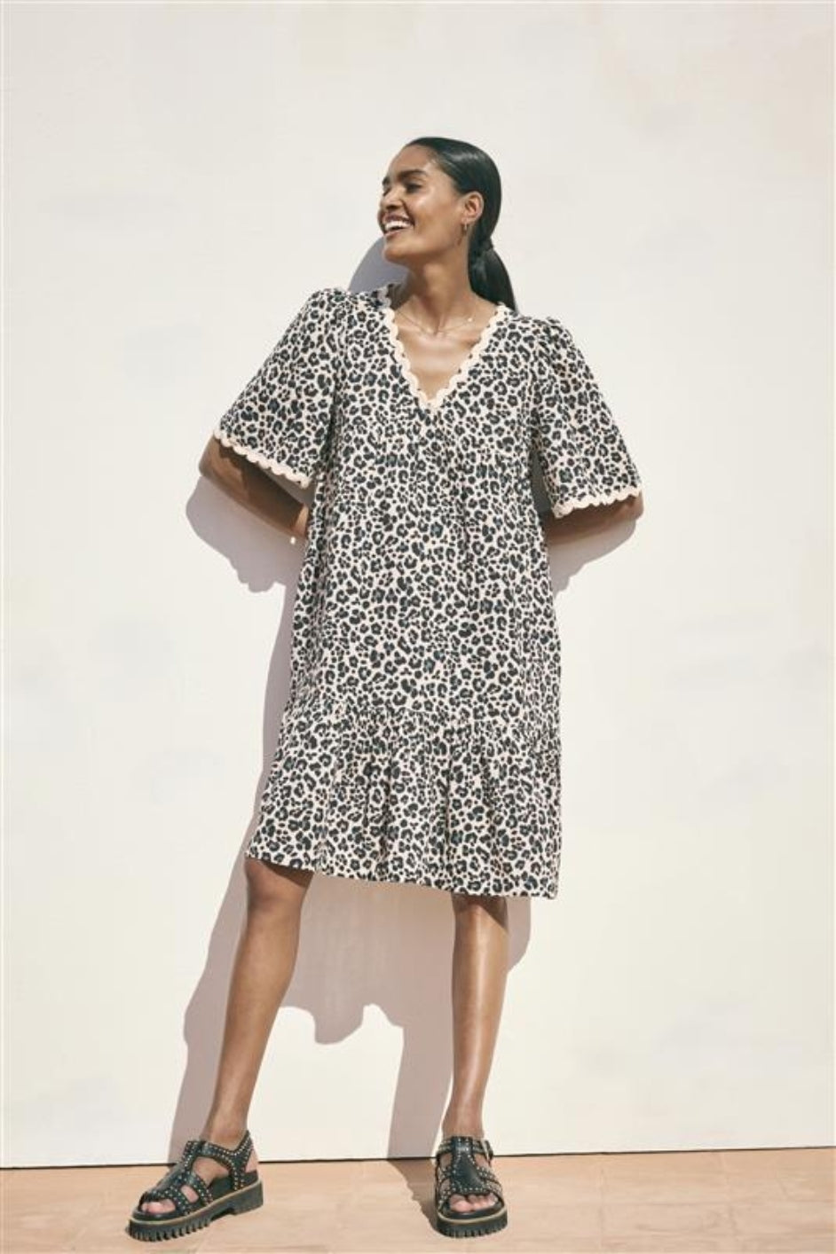 Elise Dress - Leopard/Metallic Stripe