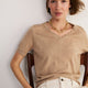 Fleurine V-Neck Short Sleeve Scallop Jumper - Camel