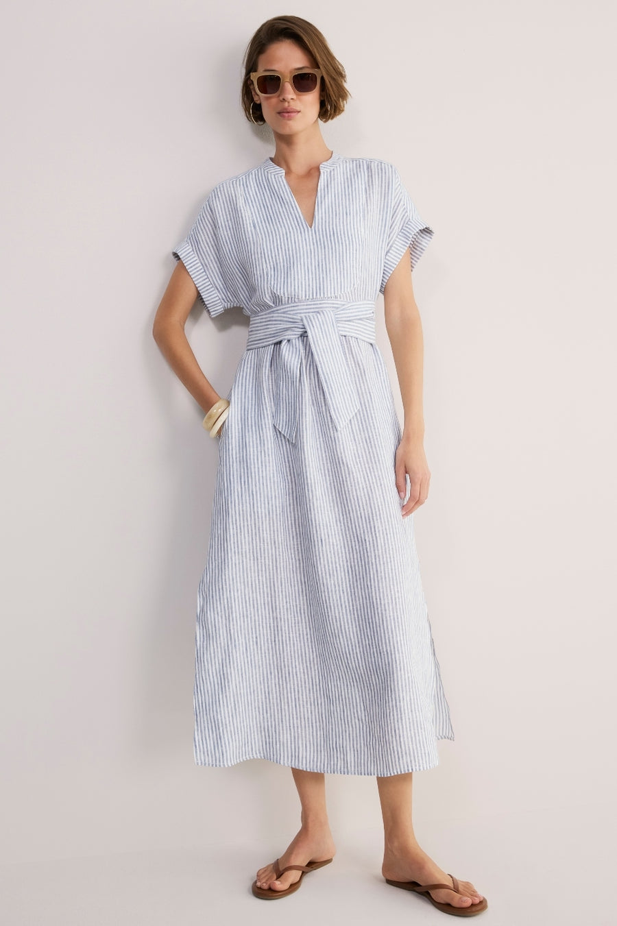DB x WYSE Linen Dress - Blue/White Stripe