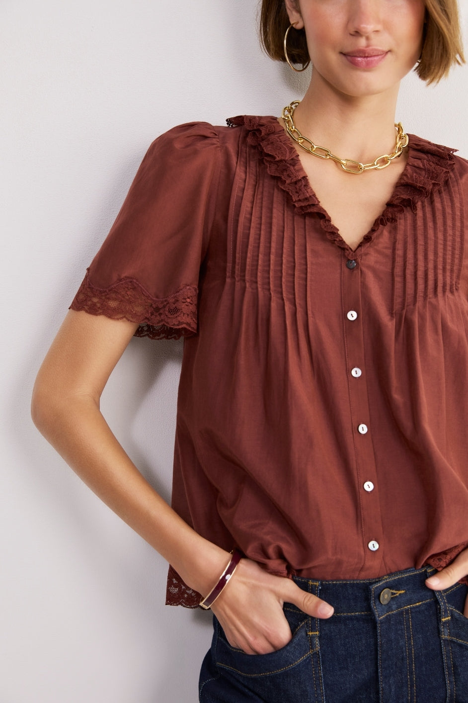 Edith Silk Blend Blouse - Rust