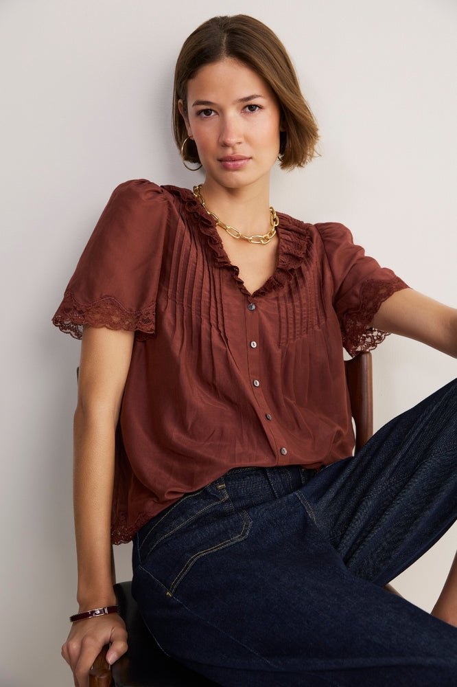 Edith Silk Blend Blouse - Rust