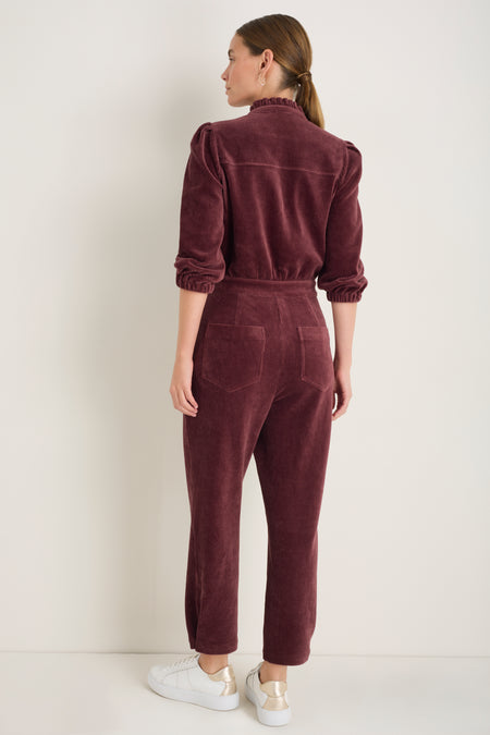 Zeena Cord Velour Jumpsuit - Deep Fig