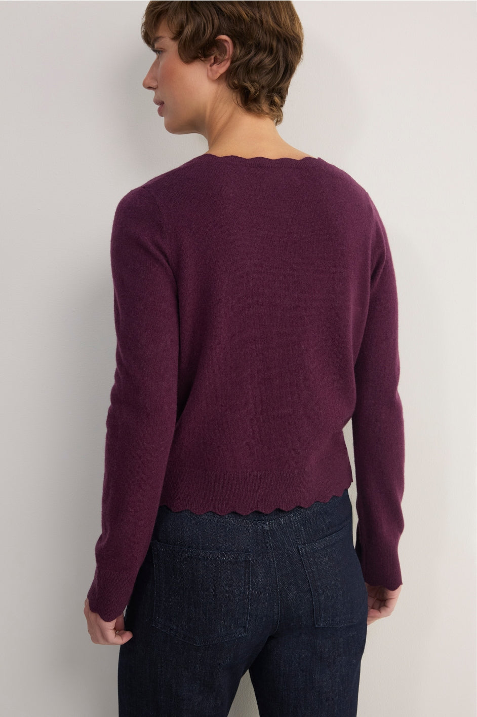 Zoe Pointelle Cardigan - Aubergine