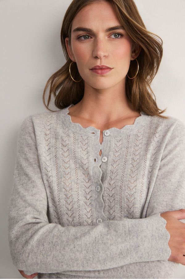 Zoe Pointelle Cardigan - Grey Marl