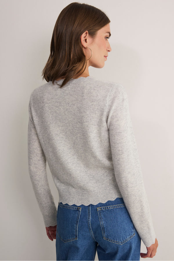 Zoe Pointelle Cardigan - Grey Marl