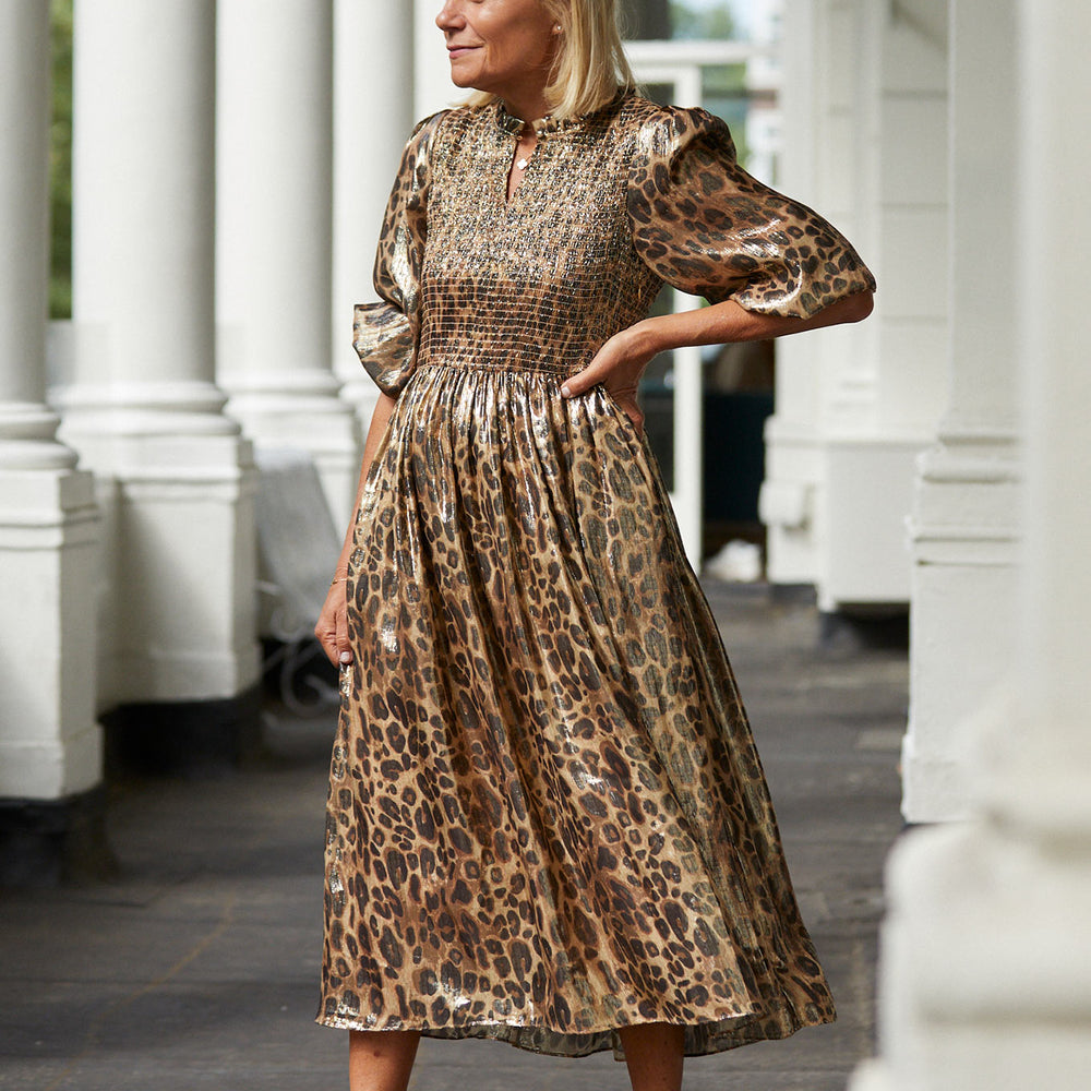 Ari Silk Blend Lame Dress - Leopard