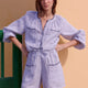Monica Linen Short - Ivory/Blue Stripe