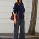 Jules Faux Leather Trousers - Blue/Black