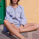 Monica Linen Short - Ivory/Blue Stripe