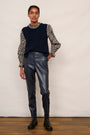 Sandrine Faux Leather Trousers - Blue/Black