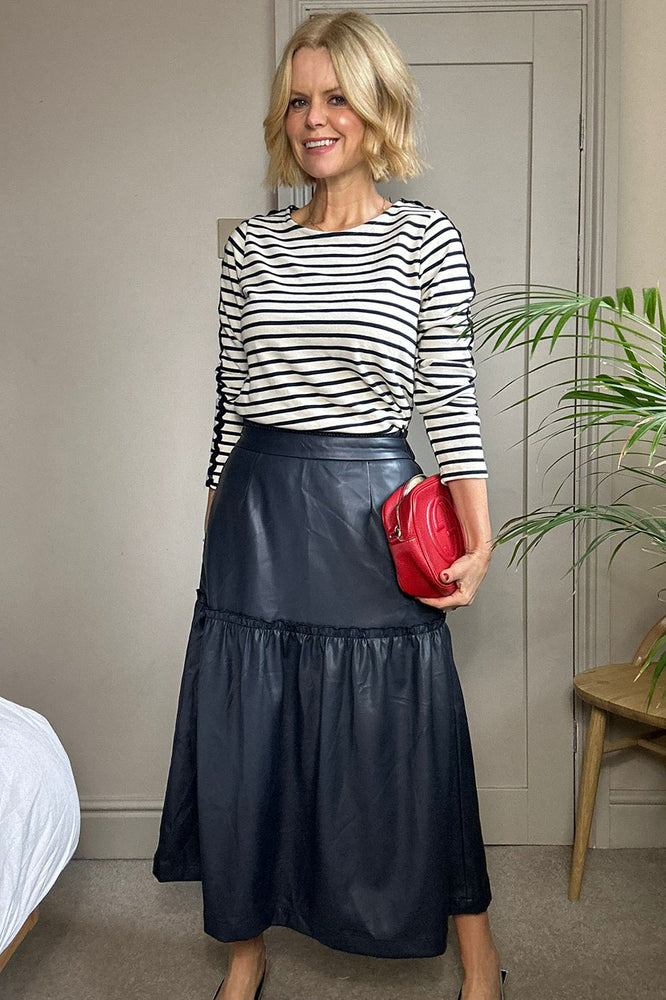 Saskia Faux Leather Skirt - Blue/Black