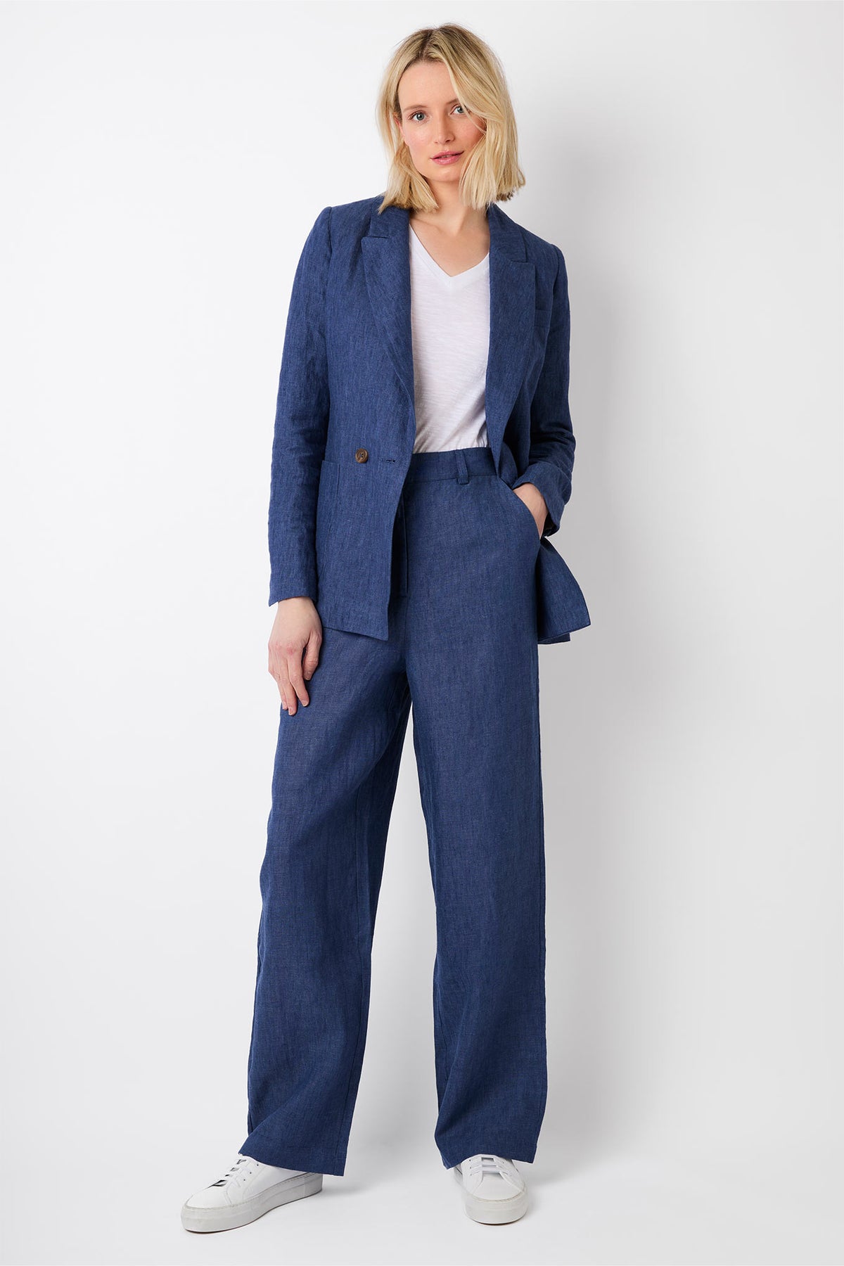 Alaina High Waisted Linen Trouser - Denim Blue